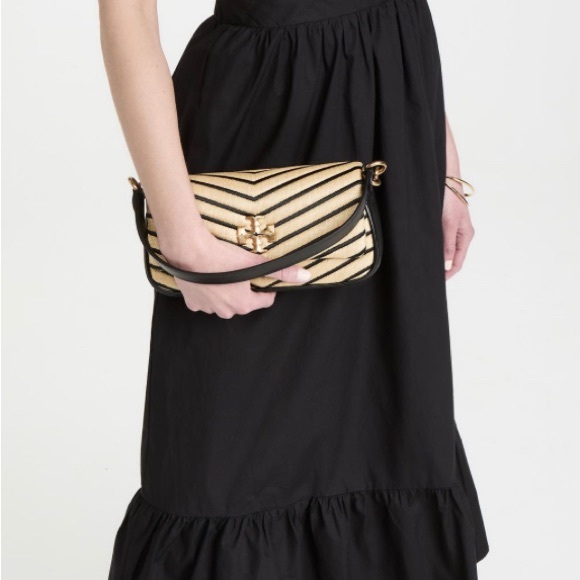 SOLD⛔️Authentic TORY BURCH Leather/quilted straw magnetic flap shoulder/Crosby - Picture 7 of 15
